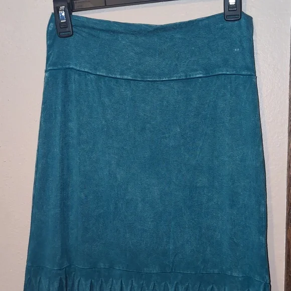 Blue Buttercup Teal Fringe Midi Skirt - Picture 3 of 6